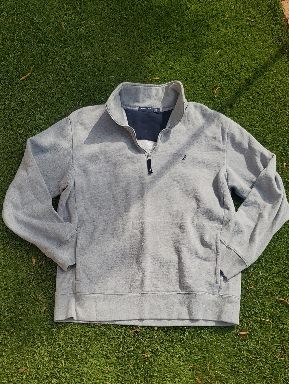 Nautica Men’s Light Gray Quarter-Zip Pullover Sweater Size Large